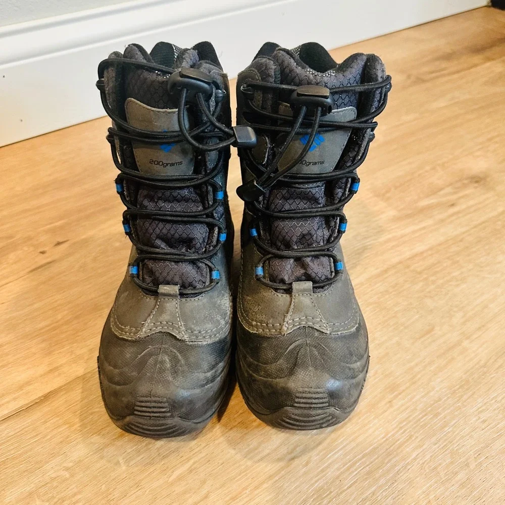 Columbia Bugaboot Plus IV Snow Boots‎ Kids Size 3 Grey Blue Waterproof Omni-Heat